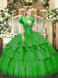 Chic Floor Length Green 15th Birthday Dress Sweetheart Sleeveless Lace Up