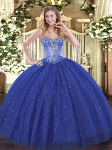Classical Royal Blue Sequined Lace Up Sweetheart Sleeveless Sweet 16 Dress Beading