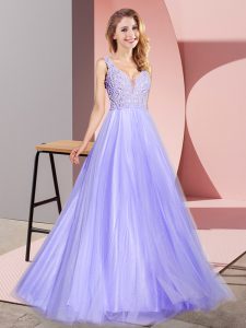 Glittering Lavender Dress for Prom Prom and Party with Lace V-neck Sleeveless Zipper