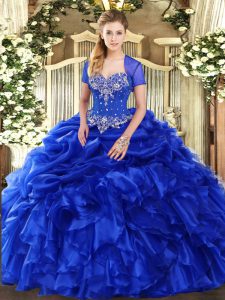 Organza Sweetheart Sleeveless Lace Up Beading and Ruffles and Pick Ups Quinceanera Dresses in Royal Blue