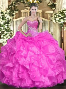 Custom Design Sweetheart Sleeveless Organza Quinceanera Dresses Beading and Ruffles Lace Up