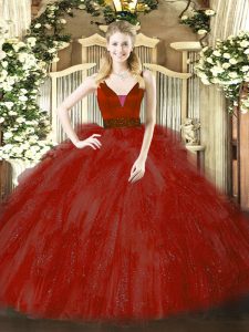 Exceptional Wine Red Sweet 16 Dresses Military Ball and Sweet 16 and Quinceanera with Beading and Ruffles Straps Sleeveless Zipper