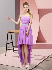 Perfect High Low Lace Up Prom Party Dress Lavender for Prom and Party with Beading