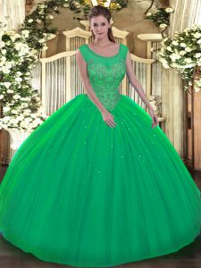 Sleeveless Backless Floor Length Beading Quince Ball Gowns