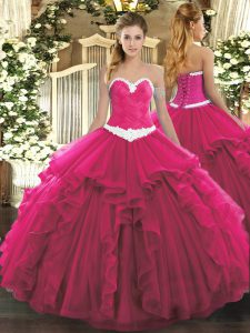 Fine Floor Length Ball Gowns Sleeveless Hot Pink Quinceanera Dresses Lace Up