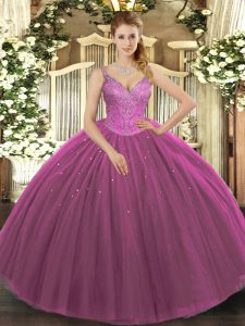 Delicate Tulle Sleeveless Floor Length Quinceanera Dresses and Beading