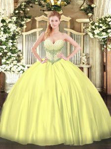 Glamorous Ball Gowns Quinceanera Dresses Yellow Sweetheart Satin Sleeveless Floor Length Lace Up
