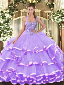Floor Length Lavender Sweet 16 Quinceanera Dress Straps Sleeveless Lace Up