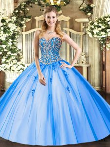 Glorious Tulle Sleeveless Floor Length Quinceanera Dress and Beading and Appliques
