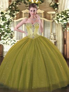 Simple Olive Green Sweet 16 Quinceanera Dress Sweet 16 and Quinceanera with Beading Sweetheart Sleeveless Lace Up