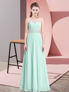 Lovely Empire Prom Evening Gown Apple Green Scoop Chiffon Sleeveless Floor Length Lace Up