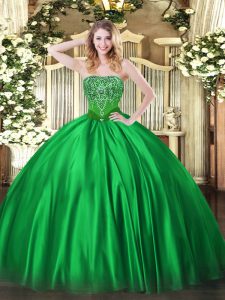 Satin Strapless Sleeveless Lace Up Beading Sweet 16 Dresses in Green