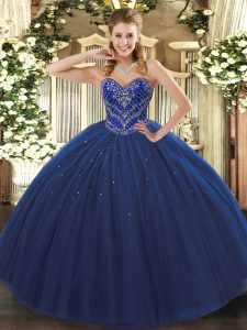 Admirable Navy Blue Sweetheart Neckline Beading Sweet 16 Dress Sleeveless Lace Up