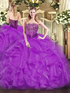 Classical Floor Length Ball Gowns Sleeveless Purple Quinceanera Dress Lace Up