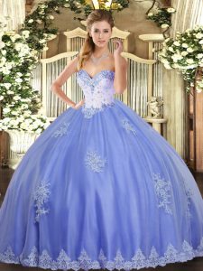 Beading and Appliques Vestidos de Quinceanera Blue Lace Up Sleeveless Floor Length