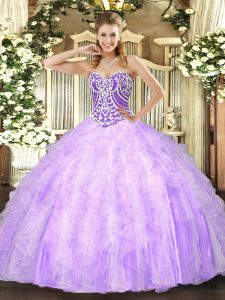 Ideal Lavender Sleeveless Tulle Lace Up Quinceanera Dresses for Military Ball and Sweet 16 and Quinceanera