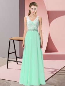 Apple Green Sleeveless Chiffon Lace Up Prom Dress for Prom and Party