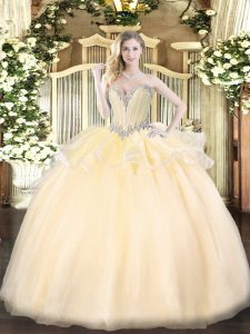 Sweetheart Sleeveless Organza Ball Gown Prom Dress Beading Lace Up