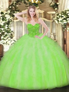 Best Quinceanera Dress Military Ball and Sweet 16 and Quinceanera with Beading and Ruffles V-neck Sleeveless Lace Up
