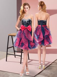 Dazzling Mini Length Multi-color Homecoming Dress Organza Sleeveless Beading and Ruffles and Bowknot