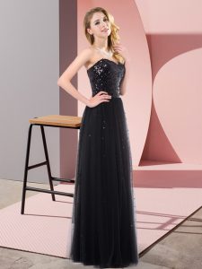 Black Lace Up Sweetheart Sequins Tulle Sleeveless