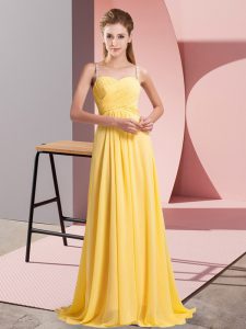 Superior Floor Length Gold Homecoming Dress Chiffon Sleeveless Ruching