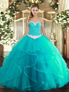 Sleeveless Appliques and Ruffles Lace Up Sweet 16 Dresses