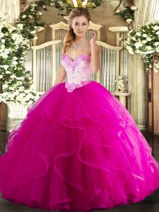 Dazzling Floor Length Ball Gowns Sleeveless Fuchsia Ball Gown Prom Dress Lace Up