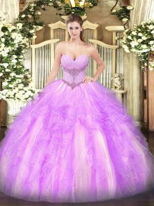 High Quality Lilac Quinceanera Gowns Military Ball and Sweet 16 and Quinceanera with Beading and Ruffles Sweetheart Sleeveless Lace Up