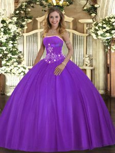 Fabulous Beading Sweet 16 Quinceanera Dress Purple Lace Up Sleeveless Floor Length