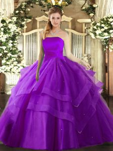 Pretty Floor Length Ball Gowns Sleeveless Eggplant Purple Ball Gown Prom Dress Lace Up