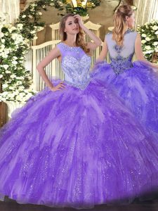 Noble Floor Length Lavender Quince Ball Gowns Scoop Sleeveless Zipper