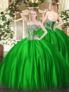 Charming Green Satin Lace Up Quinceanera Dress Sleeveless Floor Length Beading