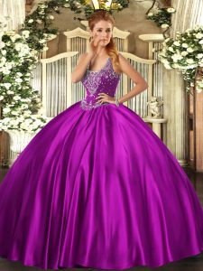 Dramatic Satin Sleeveless Floor Length Quinceanera Gown and Beading