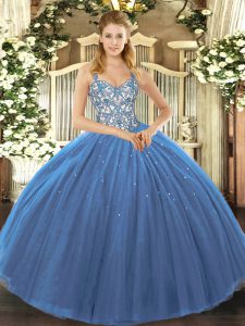 Sleeveless Lace Up Floor Length Appliques Quinceanera Dress