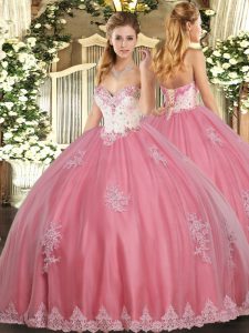 Tulle Sleeveless Floor Length Sweet 16 Quinceanera Dress and Beading and Appliques
