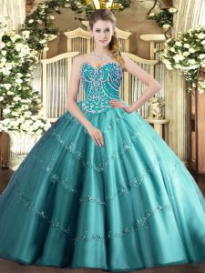 Great Floor Length Ball Gowns Sleeveless Teal Ball Gown Prom Dress Lace Up