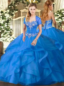 Customized Floor Length Baby Blue Quinceanera Gowns Sweetheart Sleeveless Lace Up