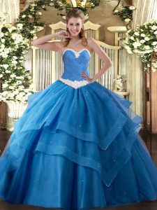 Sweetheart Sleeveless Lace Up Quinceanera Gowns Baby Blue Tulle