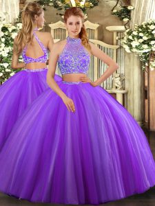 Cute Lavender Sleeveless Beading Floor Length Quince Ball Gowns