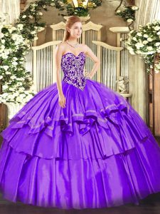 Purple Sleeveless Organza and Taffeta Lace Up Sweet 16 Dress for Military Ball and Sweet 16 and Quinceanera