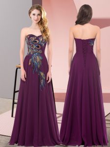 Dramatic Dark Purple Sleeveless Chiffon Lace Up Prom Party Dress for Prom and Party