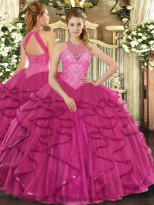 Captivating Sleeveless Lace Up Floor Length Beading and Ruffles Ball Gown Prom Dress