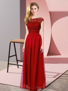 Lovely Wine Red Sleeveless Floor Length Lace Zipper Homecoming Dress