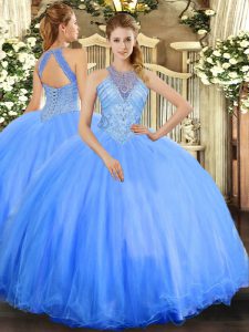 Flare Sleeveless Lace Up Floor Length Beading Quince Ball Gowns