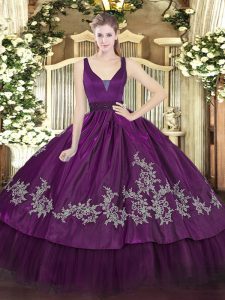 Captivating Purple Organza and Taffeta Zipper Straps Sleeveless Floor Length Quinceanera Dress Beading and Embroidery