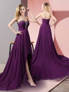 Pretty High Low Purple Prom Dresses Sweetheart Sleeveless Zipper