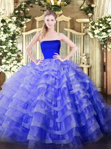 Floor Length Ball Gowns Sleeveless Blue Sweet 16 Dress Zipper