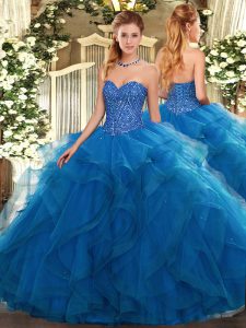 Top Selling Floor Length Ball Gowns Sleeveless Blue Vestidos de Quinceanera Lace Up