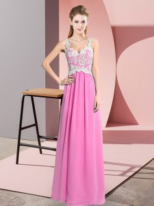 Sumptuous Rose Pink Sleeveless Chiffon Zipper Prom Party Dress for Prom and Party